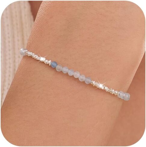 925 Sterling Silver Sky Blue Crystal Beaded Bracelet for Women Daughter Dainty Cute Enamel Charm Chain Tennis Bracelet Adjustable Fashion Wedding Christmas Jewelry Birthday Gifts for Mom Wife in Saudi Arabia