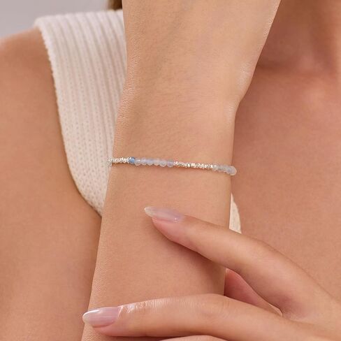 925 Sterling Silver Sky Blue Crystal Beaded Bracelet for Women Daughter Dainty Cute Enamel Charm Chain Tennis Bracelet Adjustable Fashion Wedding Christmas Jewelry Birthday Gifts for Mom Wife in Saudi Arabia