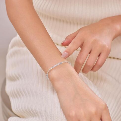925 Sterling Silver Sky Blue Crystal Beaded Bracelet for Women Daughter Dainty Cute Enamel Charm Chain Tennis Bracelet Adjustable Fashion Wedding Christmas Jewelry Birthday Gifts for Mom Wife in Saudi Arabia