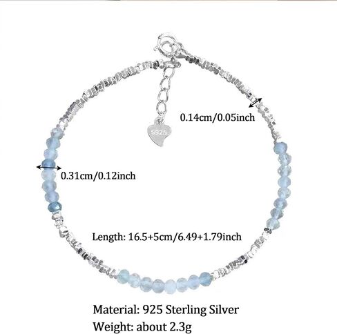 925 Sterling Silver Sky Blue Crystal Beaded Bracelet for Women Daughter Dainty Cute Enamel Charm Chain Tennis Bracelet Adjustable Fashion Wedding Christmas Jewelry Birthday Gifts for Mom Wife in Saudi Arabia