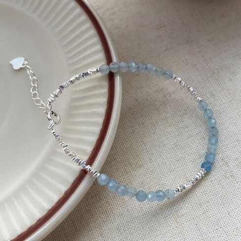 925 Sterling Silver Sky Blue Crystal Beaded Bracelet for Women Daughter Dainty Cute Enamel Charm Chain Tennis Bracelet Adjustable Fashion Wedding Christmas Jewelry Birthday Gifts for Mom Wife in Saudi Arabia