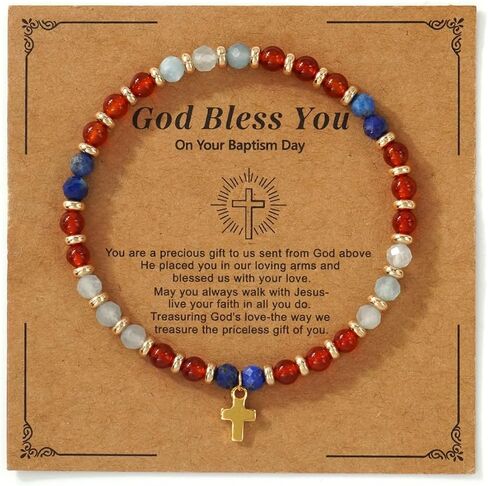 Christian Gold Cross Bracelets for Women Faith Easter Catholic Religious Christian Jewelry, Meaningful Baptism Communion Natural Beads Bracelet Gift. in Saudi Arabia
