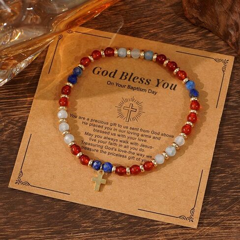 Christian Gold Cross Bracelets for Women Faith Easter Catholic Religious Christian Jewelry, Meaningful Baptism Communion Natural Beads Bracelet Gift. in Saudi Arabia