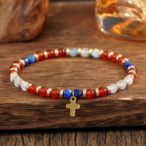 Christian Gold Cross Bracelets for Women Faith Easter Catholic Religious Christian Jewelry, Meaningful Baptism Communion Natural Beads Bracelet Gift. in Saudi Arabia