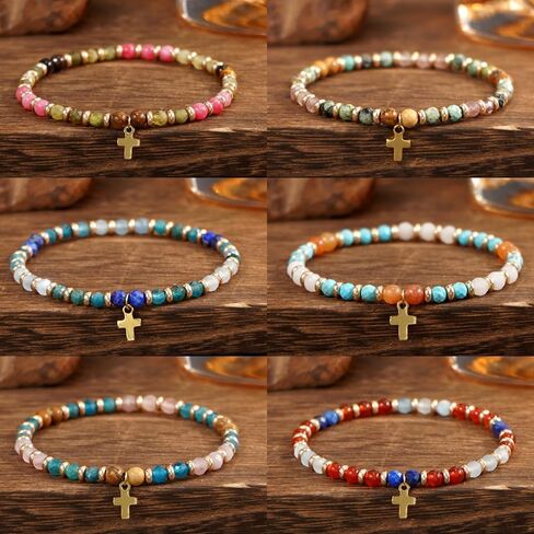 Christian Gold Cross Bracelets for Women Faith Easter Catholic Religious Christian Jewelry, Meaningful Baptism Communion Natural Beads Bracelet Gift. in Saudi Arabia