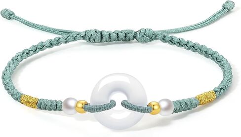 24K Gold Bracelet for Women Pearl Bracelets Peace Buckle Charm Link Chain Chalcedony Beads Natural Gemstone Bangle Dainty Healing Stone Charms Lucky Jewelry Agate Braided Rope Fortune Solid Gold Gift in Saudi Arabia