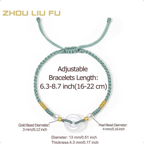 24K Gold Bracelet for Women Pearl Bracelets Peace Buckle Charm Link Chain Chalcedony Beads Natural Gemstone Bangle Dainty Healing Stone Charms Lucky Jewelry Agate Braided Rope Fortune Solid Gold Gift in Saudi Arabia