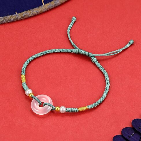 24K Gold Bracelet for Women Pearl Bracelets Peace Buckle Charm Link Chain Chalcedony Beads Natural Gemstone Bangle Dainty Healing Stone Charms Lucky Jewelry Agate Braided Rope Fortune Solid Gold Gift in Saudi Arabia