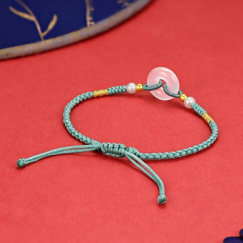 24K Gold Bracelet for Women Pearl Bracelets Peace Buckle Charm Link Chain Chalcedony Beads Natural Gemstone Bangle Dainty Healing Stone Charms Lucky Jewelry Agate Braided Rope Fortune Solid Gold Gift in Saudi Arabia