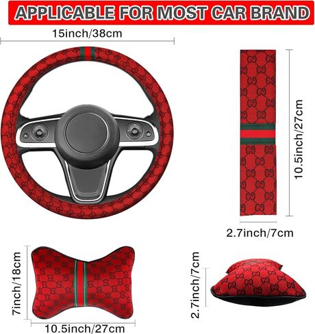 Steering Wheel Cover with 2 Car Headrest Pillow and 2 Seat Belt Cushions Shoulder Pads Universal fit 14 1/2"-15" Steering Wheel Beige in Kuwait