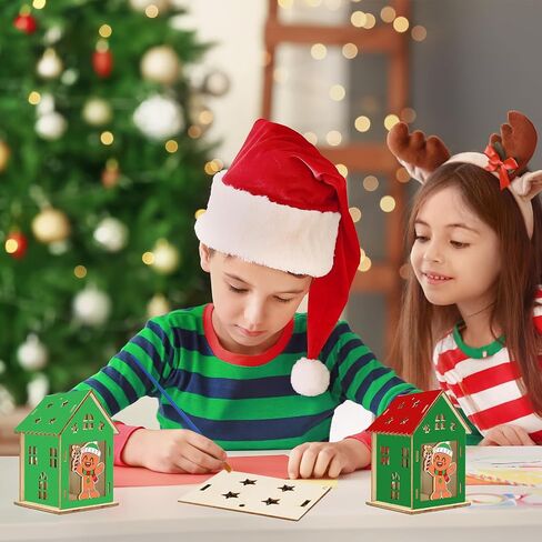 Fennoral 14 Pack Wooden Christmas House Craft Kit for Kids Make You Own 3D Christmas House Kit with Snowman Penguin Santa Claus Elf Gingerbread Man Reindeer Pattern DIY Paint for Christmas Decoration in Saudi Arabia