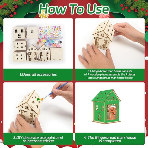 Fennoral 14 Pack Wooden Christmas House Craft Kit for Kids Make You Own 3D Christmas House Kit with Snowman Penguin Santa Claus Elf Gingerbread Man Reindeer Pattern DIY Paint for Christmas Decoration in Saudi Arabia
