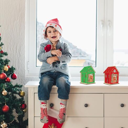Fennoral 14 Pack Wooden Christmas House Craft Kit for Kids Make You Own 3D Christmas House Kit with Snowman Penguin Santa Claus Elf Gingerbread Man Reindeer Pattern DIY Paint for Christmas Decoration in Saudi Arabia