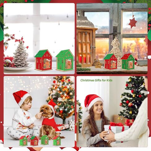 Fennoral 14 Pack Wooden Christmas House Craft Kit for Kids Make You Own 3D Christmas House Kit with Snowman Penguin Santa Claus Elf Gingerbread Man Reindeer Pattern DIY Paint for Christmas Decoration in Saudi Arabia