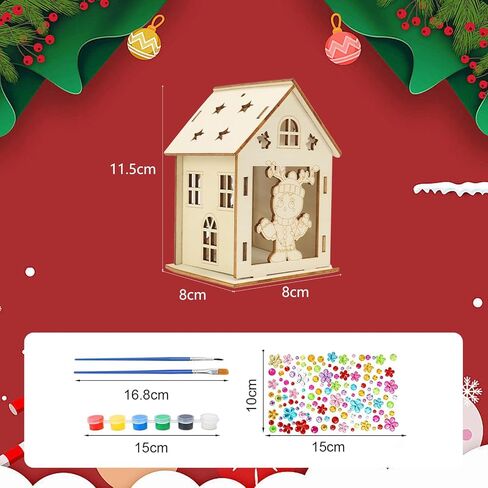 Fennoral 14 Pack Wooden Christmas House Craft Kit for Kids Make You Own 3D Christmas House Kit with Snowman Penguin Santa Claus Elf Gingerbread Man Reindeer Pattern DIY Paint for Christmas Decoration in Saudi Arabia