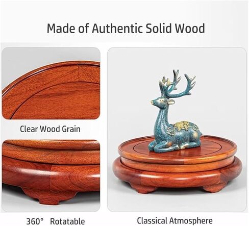 Display Base,Lotus Pedestal, Wood Base for Decor Rotatable Wooden Stool Display Stand Pedestal(Brown,28x31x7cm) in Saudi Arabia
