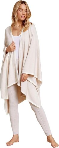 Barefoot Dreams CozyChic Lite Bordered Wrap, Long Fine Knit Open Front Cardigans, Lightweight Long Sleeve Winter Clothes, Cocoon Wrap Sweater, Seashell/Cream, One Size in Saudi Arabia