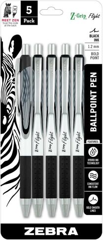 Zebra Pen Z-Grip Flight Retractable Ballpoint Pen, Bold Point, 1.2mm, Black Ink, 12-Count in Saudi Arabia