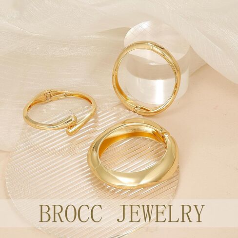 BROCC 3PCS Chunky Gold Bangle Bracelets for Women Trendy Wide Wrist Stackable Bangles Set Open Hinged Bracelet Stack Wide Wire Minimalist Fashion Jewelry in Saudi Arabia