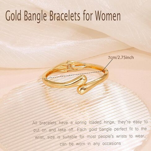 BROCC 3PCS Chunky Gold Bangle Bracelets for Women Trendy Wide Wrist Stackable Bangles Set Open Hinged Bracelet Stack Wide Wire Minimalist Fashion Jewelry in Saudi Arabia