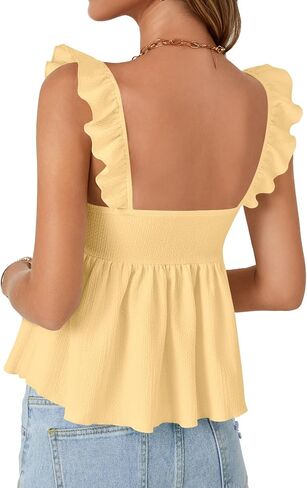 LYANER Women's Peplum Tops Summer Tank Camisole Tops Dressy Casual Ruffle Strap Sleeveless Babydoll Tank Top in Saudi Arabia