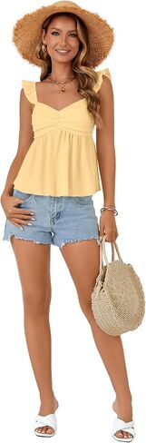 LYANER Women's Peplum Tops Summer Tank Camisole Tops Dressy Casual Ruffle Strap Sleeveless Babydoll Tank Top in Saudi Arabia