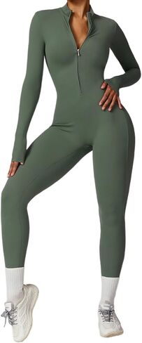 Women Workout Jumpsuit Zip Up Romper Bottom Bodysuit Bodycon Sexy One Piece in Saudi Arabia