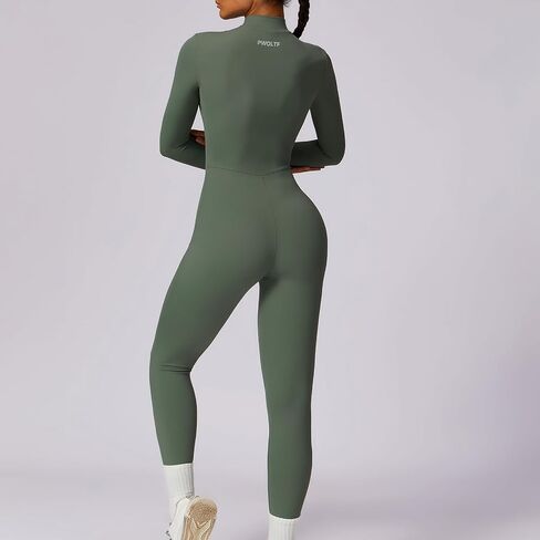 Women Workout Jumpsuit Zip Up Romper Bottom Bodysuit Bodycon Sexy One Piece in Saudi Arabia