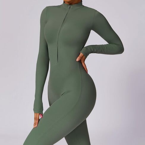 Women Workout Jumpsuit Zip Up Romper Bottom Bodysuit Bodycon Sexy One Piece in Saudi Arabia