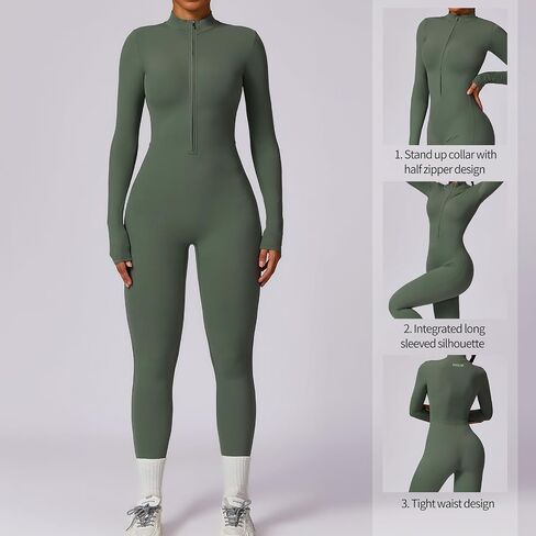 Women Workout Jumpsuit Zip Up Romper Bottom Bodysuit Bodycon Sexy One Piece in Saudi Arabia