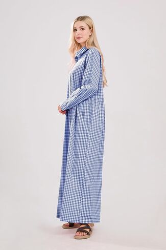 utcoco Women Long Sleeve Wide Leg Plaid Jumpsuits Casual Loose Fit Button Up One Piece Jumpsuit Long Pants in Saudi Arabia