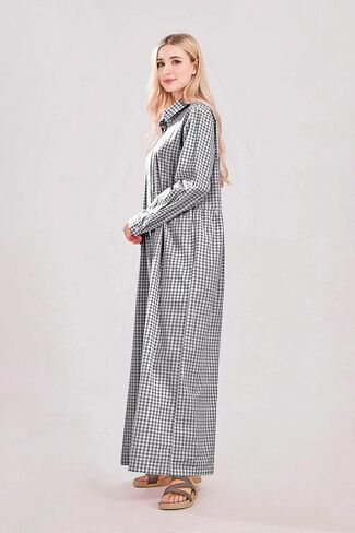 utcoco Women Long Sleeve Wide Leg Plaid Jumpsuits Casual Loose Fit Button Up One Piece Jumpsuit Long Pants in Saudi Arabia