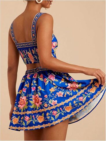 Floerns Women's Two Piece Outfit Tropical Crop Cami Top and Summer Skirts Set in Saudi Arabia