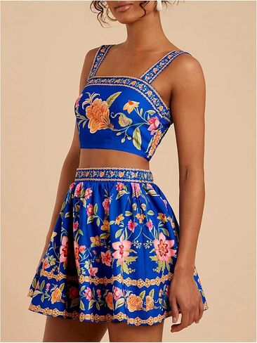Floerns Women's Two Piece Outfit Tropical Crop Cami Top and Summer Skirts Set in Saudi Arabia