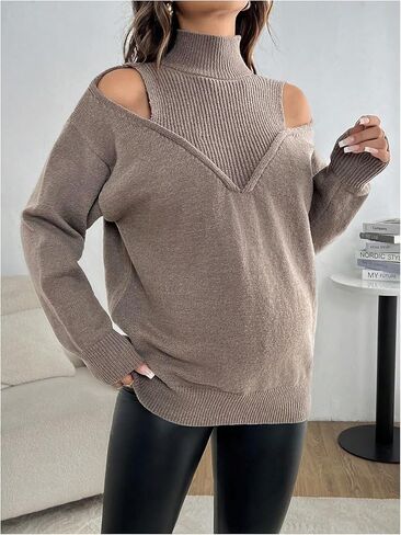 MakeMeChic Women's Maternity Sweater Mock Neck Cold Shoulder Long Sleeve Pregnancy Tops in Saudi Arabia