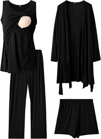 Rnxrbb 4 PCS Nursing Pajamas Gown Set Postpartum Pajama Nightgown Breastfeeding Pj for Hospital Labor Delivery in Kuwait