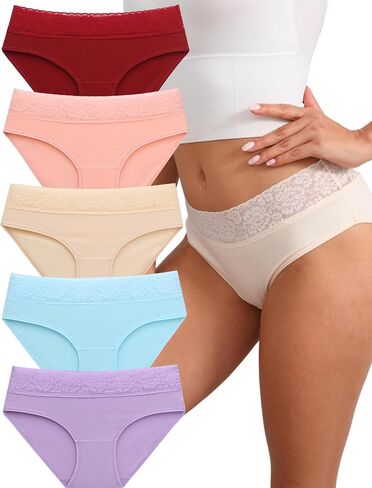 Women's Underwear, Lace Bikini Cotton Panties for Ladies, Full Coverage Underwear, 5-Pack in Saudi Arabia