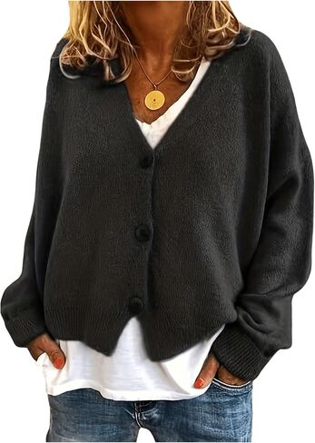 Verdusa Women's Button Up Cardigan Sweaters Drop Shoulder Knit Outerwear in Saudi Arabia