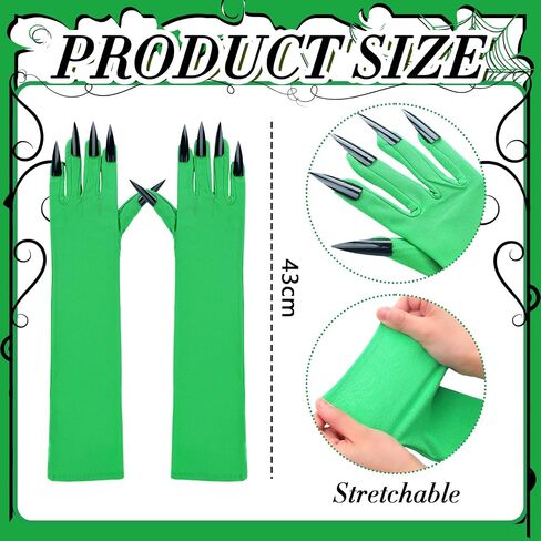 Halloween Claw Gloves 16.8 Inch Green Witch Gloves with Black Nails Witch Woman Outfit for Women Cosplay Costume Accessory in Saudi Arabia