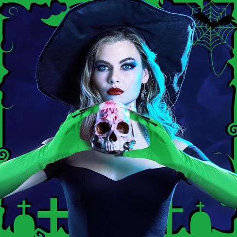 Halloween Claw Gloves 16.8 Inch Green Witch Gloves with Black Nails Witch Woman Outfit for Women Cosplay Costume Accessory in Saudi Arabia