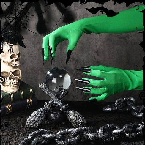 Halloween Claw Gloves 16.8 Inch Green Witch Gloves with Black Nails Witch Woman Outfit for Women Cosplay Costume Accessory in Saudi Arabia