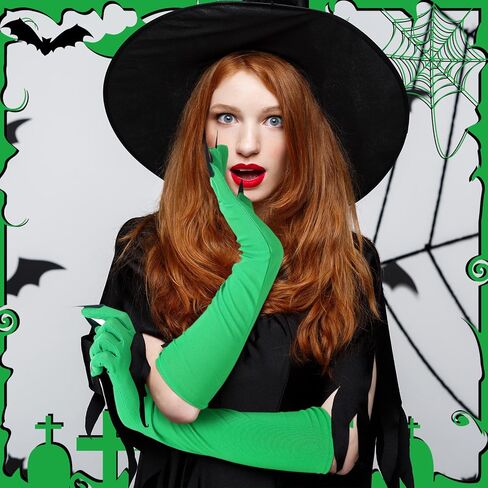 Halloween Claw Gloves 16.8 Inch Green Witch Gloves with Black Nails Witch Woman Outfit for Women Cosplay Costume Accessory in Saudi Arabia