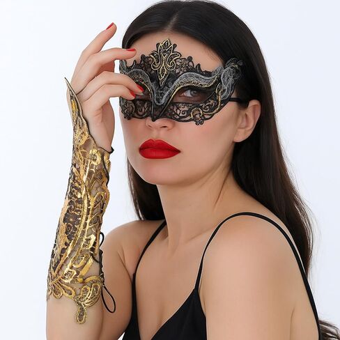 Bronzing Lace Gloves Women Steampunk Gothic Glove Vintage Floral Fingerless Glove with Ring for Wedding Tea Party Decor Cosplay Costume Accessories in Saudi Arabia