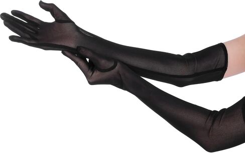 Halloween Long Sheer Gloves Women Tulle Mesh Black Opera Gloves, Stretchy Tulle Formal Glove 1920s Accessories Costume Tea Party Dance Glove for Flapper Prom Bridal Wedding Evening Christmas in Saudi Arabia