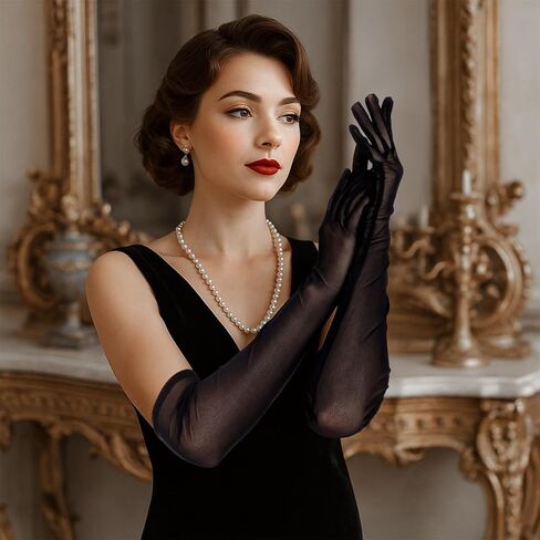 Halloween Long Sheer Gloves Women Tulle Mesh Black Opera Gloves, Stretchy Tulle Formal Glove 1920s Accessories Costume Tea Party Dance Glove for Flapper Prom Bridal Wedding Evening Christmas in Saudi Arabia