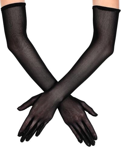 Halloween Long Sheer Gloves Women Tulle Mesh Black Opera Gloves, Stretchy Tulle Formal Glove 1920s Accessories Costume Tea Party Dance Glove for Flapper Prom Bridal Wedding Evening Christmas in Saudi Arabia