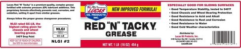 Lucas Red N Tacky Grease | Case of 5 | 1 lb Tub | NLGI #2 | Red Grease | Agriculture, Automotive, Industrial | Comes with One 16X16 Yellow KITLEY Microfiber Towel in Saudi Arabia