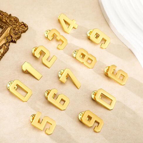 Tondiamo 50 Pcs 0-9 Number Lapel Pins Gold Brooch Pin Plated Tacks Collar Badge Small Number Letter Pin for Tie Suit Collar Women Men Neckties Hats Clothes Shirt Dress Decor Friends Gift in Saudi Arabia