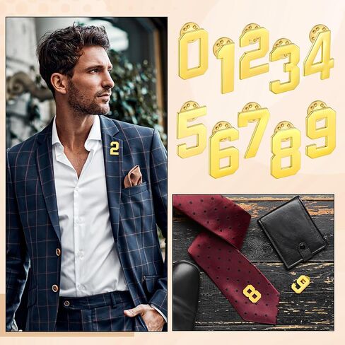 Tondiamo 50 Pcs 0-9 Number Lapel Pins Gold Brooch Pin Plated Tacks Collar Badge Small Number Letter Pin for Tie Suit Collar Women Men Neckties Hats Clothes Shirt Dress Decor Friends Gift in Saudi Arabia