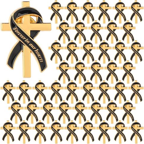 Misdary Funeral Favors for Guests Funeral Memorial Pin Cross Ribbons Forever in Our Hearts Lapel Brooch Pin for Religious Christian Celebration of Life Mourning Remembrance Day in Saudi Arabia